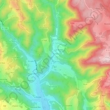 Les Villas topographic map, elevation, terrain