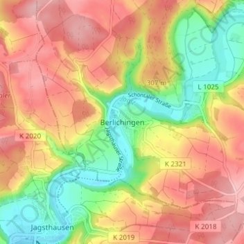 Berlichingen topographic map, elevation, terrain