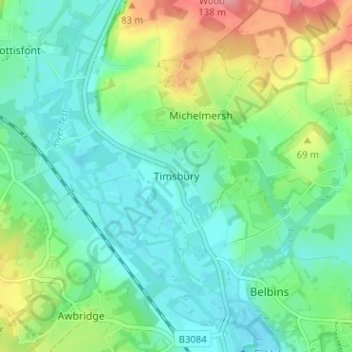 Timsbury topographic map, elevation, terrain