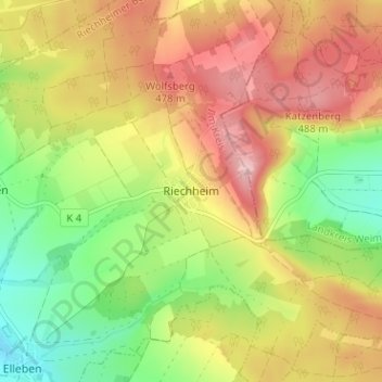 Riechheim topographic map, elevation, terrain