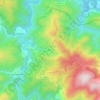 Telhe topographic map, elevation, terrain
