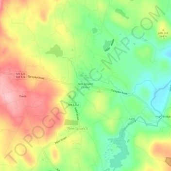New Ipswich Center topographic map, elevation, terrain