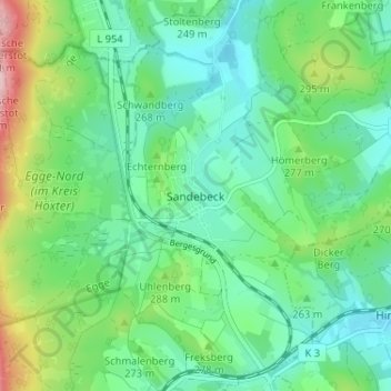 Sandebeck topographic map, elevation, terrain