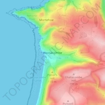 Woolacombe topographic map, elevation, terrain