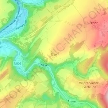 Ozo topographic map, elevation, terrain