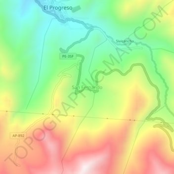 San Fernando topographic map, elevation, terrain