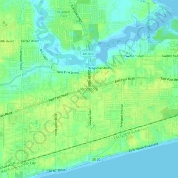 Handsboro topographic map, elevation, terrain