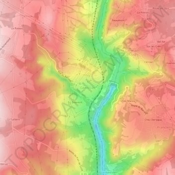 Génissiat topographic map, elevation, terrain