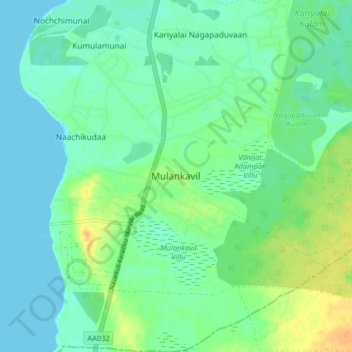 Mulankavil topographic map, elevation, terrain