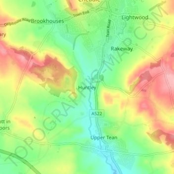 Huntley topographic map, elevation, terrain