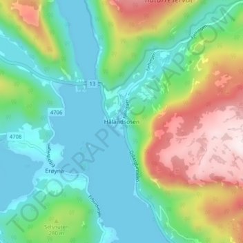 Hålandsosen topographic map, elevation, terrain
