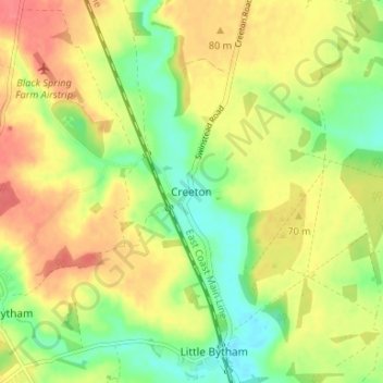 Creeton topographic map, elevation, terrain