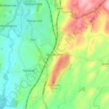 Oxenholme topographic map, elevation, terrain