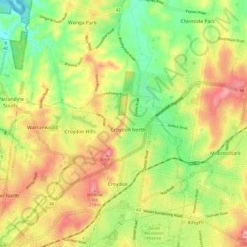 Croydon North topographic map, elevation, terrain