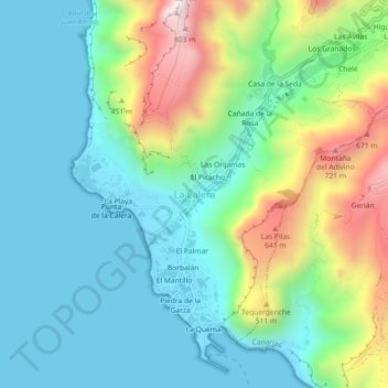 La Calera topographic map, elevation, terrain