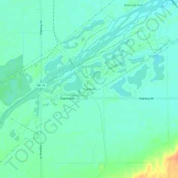 Overland topographic map, elevation, terrain
