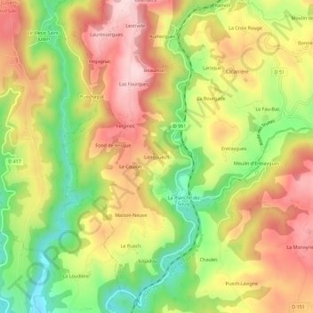 Longpuech topographic map, elevation, terrain