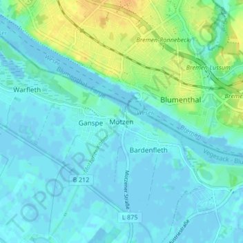 Motzen topographic map, elevation, terrain