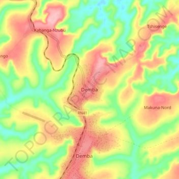 Demba topographic map, elevation, terrain