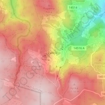 Zadov topographic map, elevation, terrain