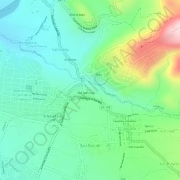 A topographic map, elevation, terrain