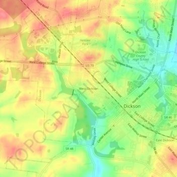 West Dickson topographic map, elevation, terrain