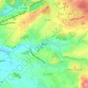 Réty topographic map, elevation, terrain
