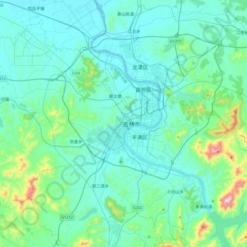 船营区 topographic map, elevation, terrain