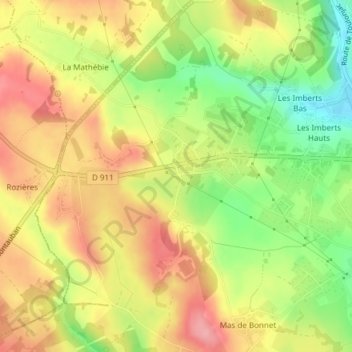 Girou topographic map, elevation, terrain