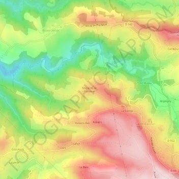 Anglards-le-Pommier topographic map, elevation, terrain