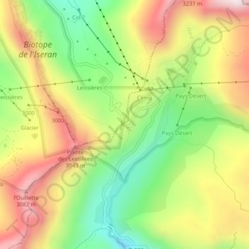 Col de l'Iseran topographic map, elevation, terrain