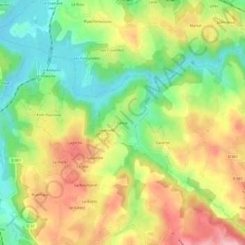 Carsac topographic map, elevation, terrain
