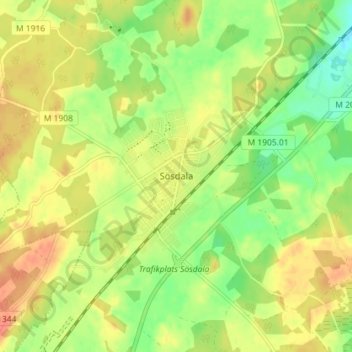 Sösdala topographic map, elevation, terrain