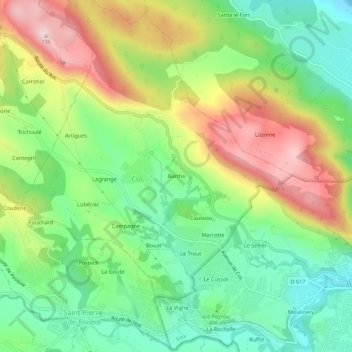 Barthe topographic map, elevation, terrain