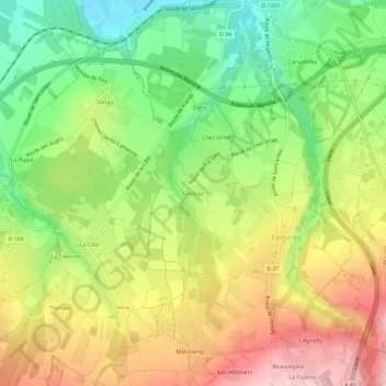 Grossaz topographic map, elevation, terrain