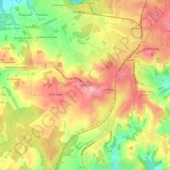 Mauchat topographic map, elevation, terrain