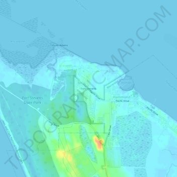 Fort Stevens topographic map, elevation, terrain