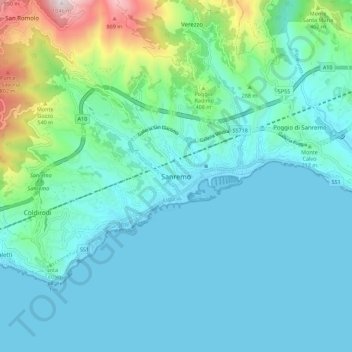 Sanremo topographic map, elevation, terrain