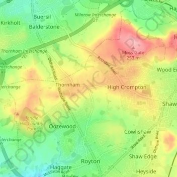 Narrow Gate Brow topographic map, elevation, terrain