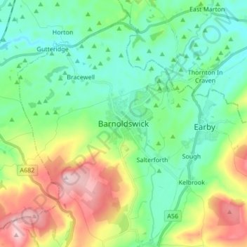 Barnoldswick topographic map, elevation, terrain