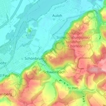 Kranzed topographic map, elevation, terrain