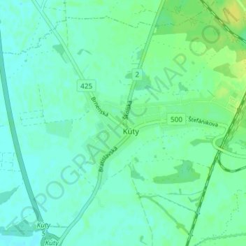 Kúty topographic map, elevation, terrain