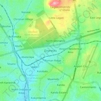 Dzorwulu topographic map, elevation, terrain