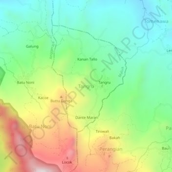 Tangru topographic map, elevation, terrain