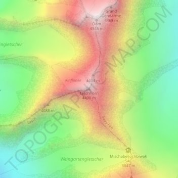 Täschhorn topographic map, elevation, terrain