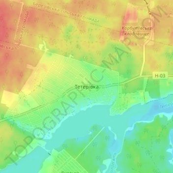 Teterivka topographic map, elevation, terrain