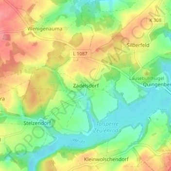 Zadelsdorf topographic map, elevation, terrain