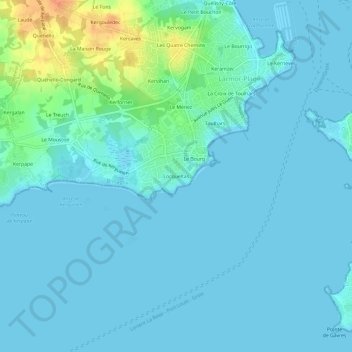Locqueltas topographic map, elevation, terrain