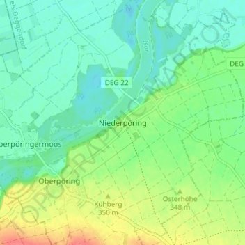 Niederpöring topographic map, elevation, terrain