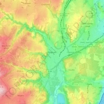 Brignais topographic map, elevation, terrain